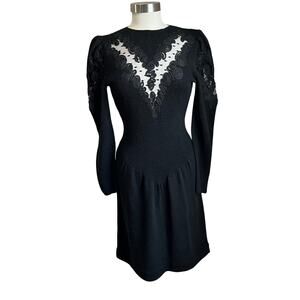 Pat Sandler Wellmore For Saks‎ Fifth Avenue Black Santana Knit Puff Sleeve Dress